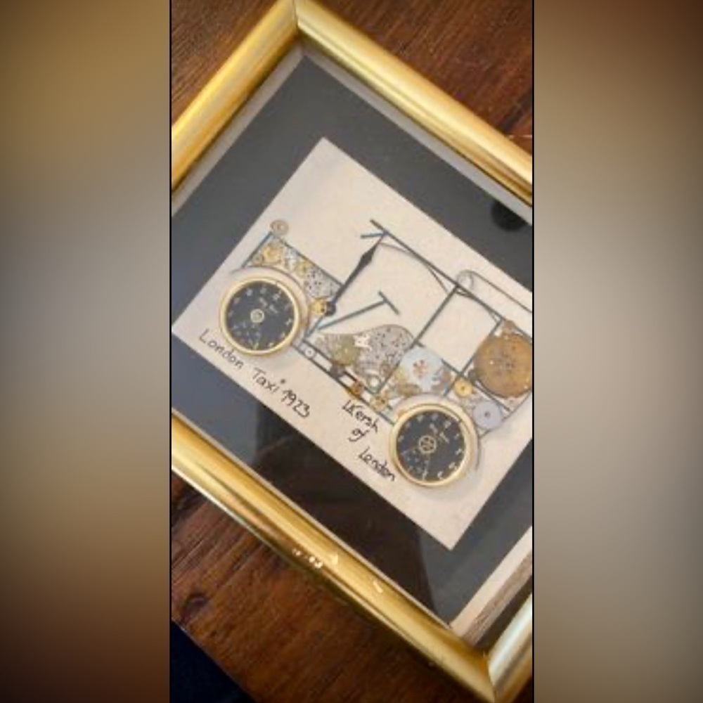 RARE FRAMED KERSH OF LONDON, LONDON TAXI CAB 1923 (MADE FROM REAL WATCH PARTS)